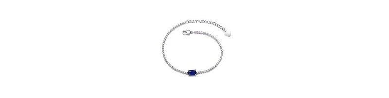 Genevive Sterling Silver White Gold Plated with Colored Cubic Zirconia Thin Chain Bracelet