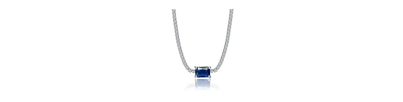 Genevive Sterling Silver White Gold Plated with Colored Cubic Zirconia Solitaire Thin Chain Necklace