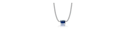 Genevive Sterling Silver White Gold Plated with Colored Cubic Zirconia Solitaire Thin Chain Necklace