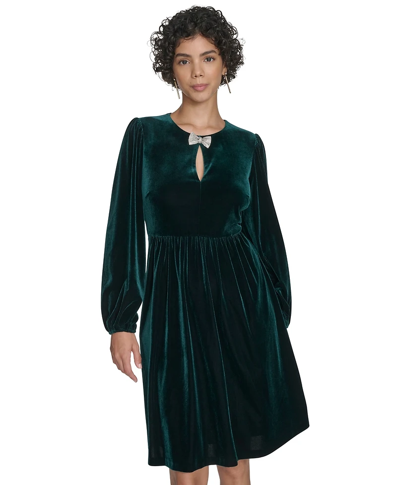 Jessica Howard Petite Balloon Sleeve Jewel Neck Dress