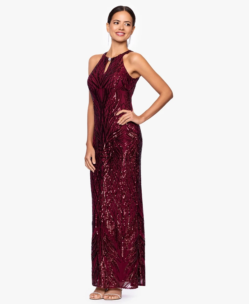 B&A By Betsy and Adam Petite Halter Neck Sequin Dress