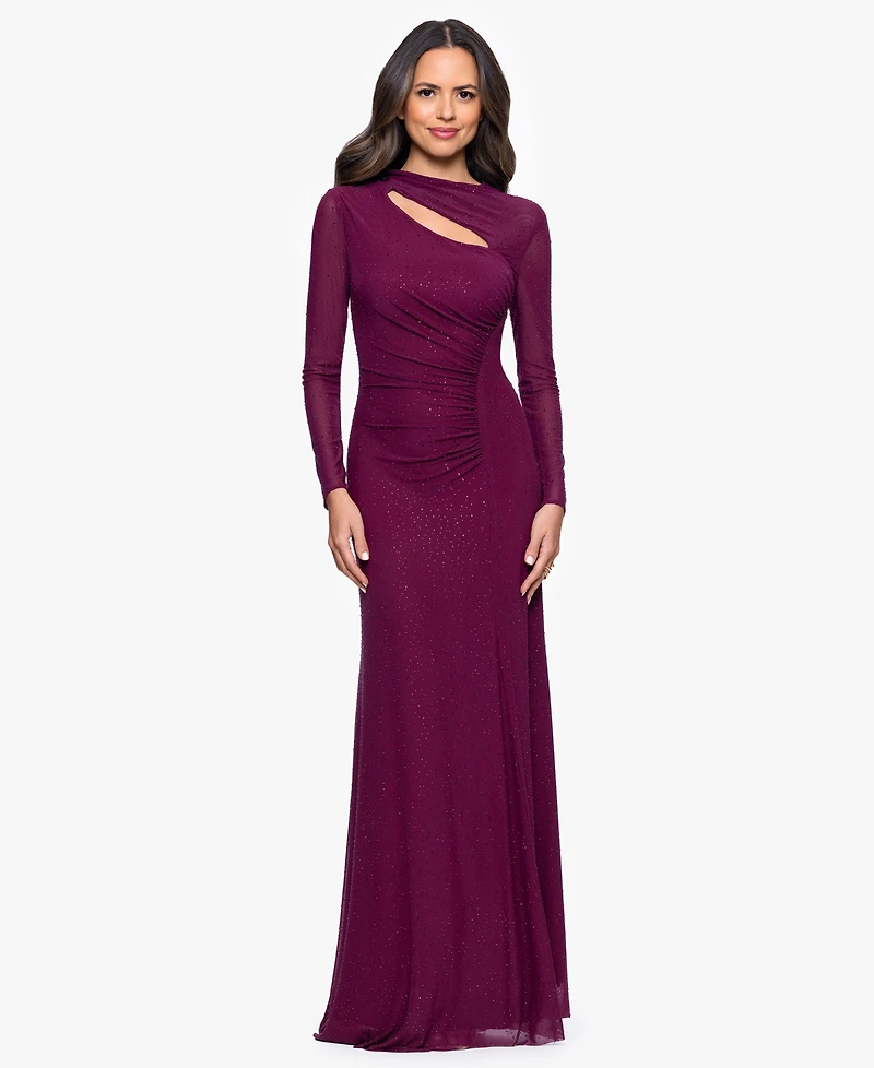 Betsy & Adam Petite Mock Neck Crinkle Detail Dress