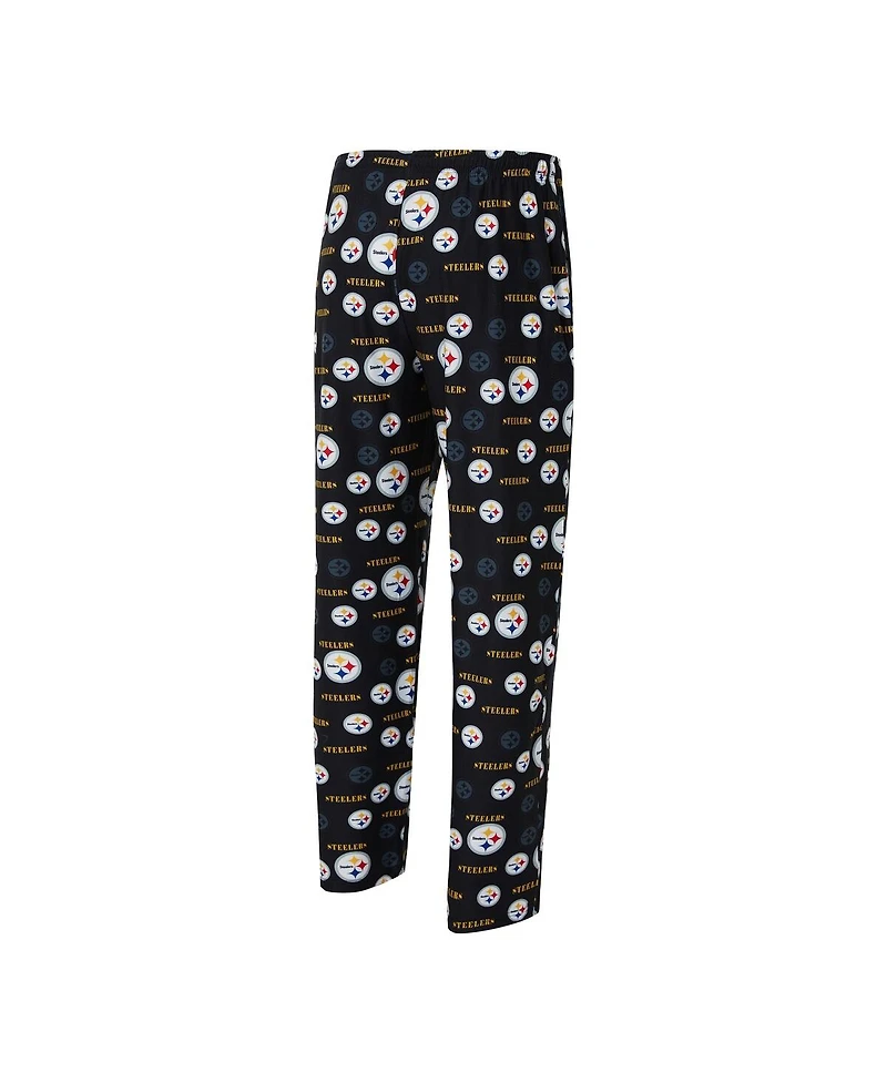 Concepts Sport Men's Black Pittsburgh Steelers Mosaic All Over Print Pants