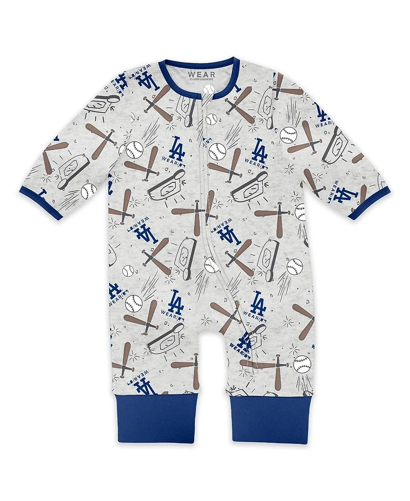 Wear by Erin Andrews Baby Boys and Girls Heather Gray Los Angeles Dodgers Sleep Play Full-Zip Sleeper Bib Set