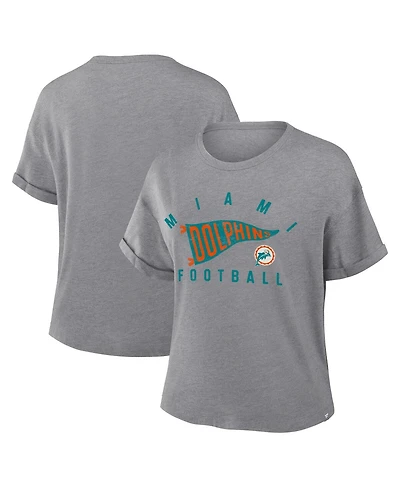 Fanatics Women's Heather Gray Miami Dolphins Pennant Wave Tribute Tri-Blend Boxy T-Shirt