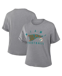 Fanatics Women's Heather Gray Miami Dolphins Pennant Wave Tribute Tri-Blend Boxy T-Shirt