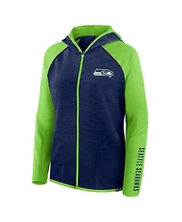 Fanatics Women's College Navy/Neon Green Seattle Seahawks Redzone End Around Pass Raglan Full-Zip Hoodie