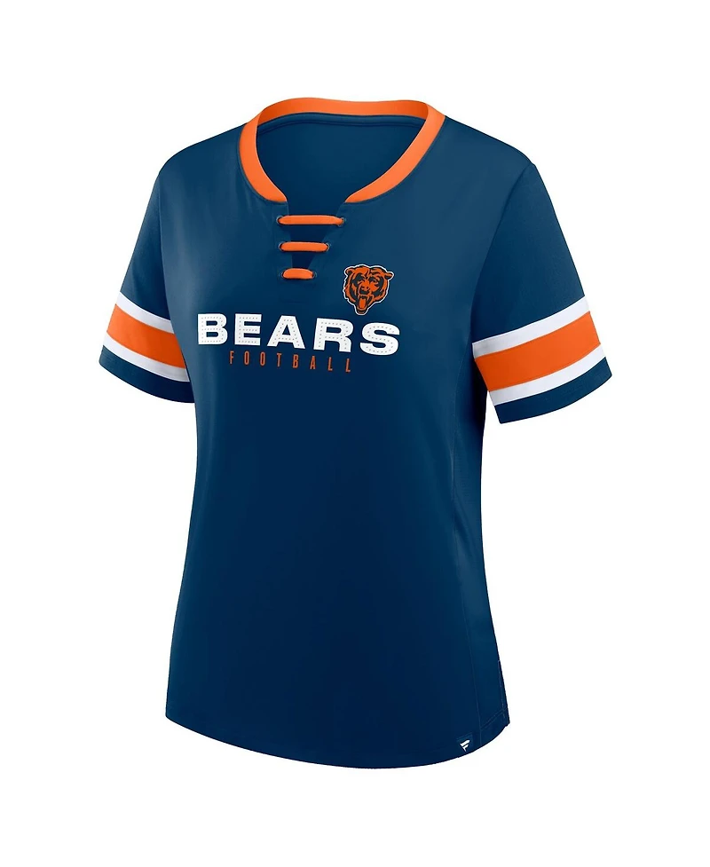 Fanatics Women's Navy Chicago Bears Redzone Draw Play Athena Lace-Up T-Shirt