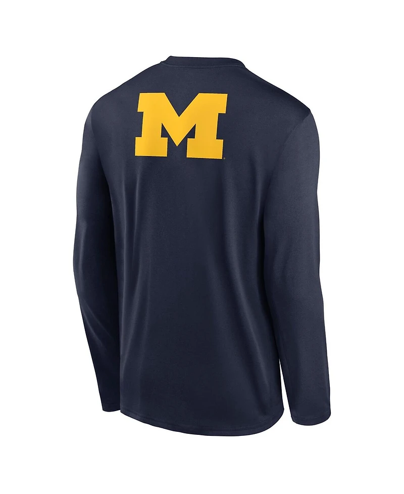 Jordan Men's Navy Michigan Wolverines Primetime Campus 2-Hit Legend Dri-fit Long Sleeve T-Shirt