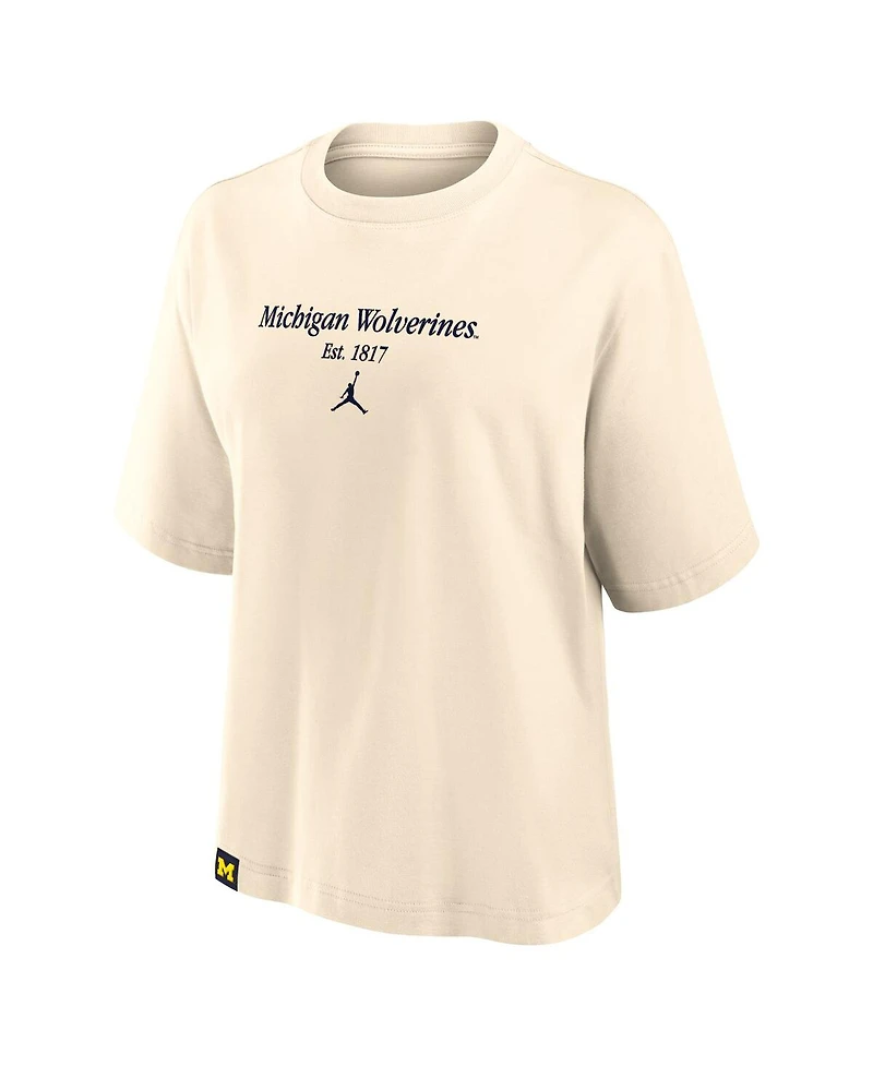 Jordan Women's Cream Michigan Wolverines Established Tag Boxy T-Shirt