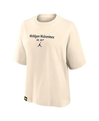 Jordan Women's Cream Michigan Wolverines Established Tag Boxy T-Shirt