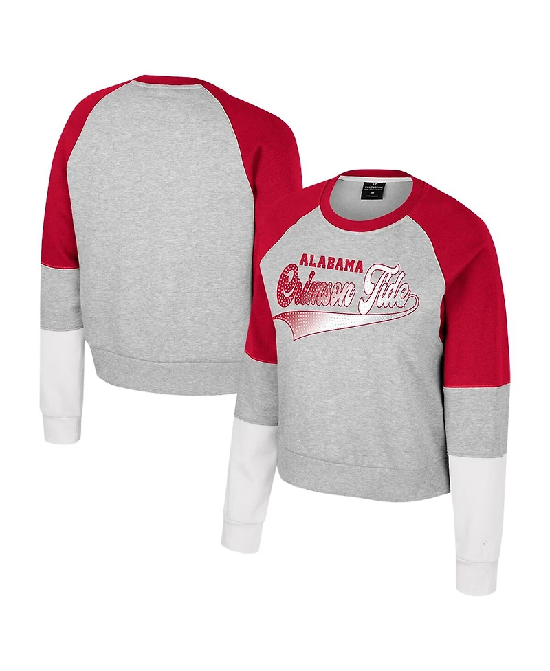 Colosseum Women's Heather Gray Alabama Crimson Tide Katinka Rhinestone Scoop Neck Pullover Sweatshirt