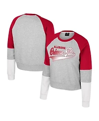 Colosseum Women's Heather Gray Alabama Crimson Tide Katinka Rhinestone Scoop Neck Pullover Sweatshirt