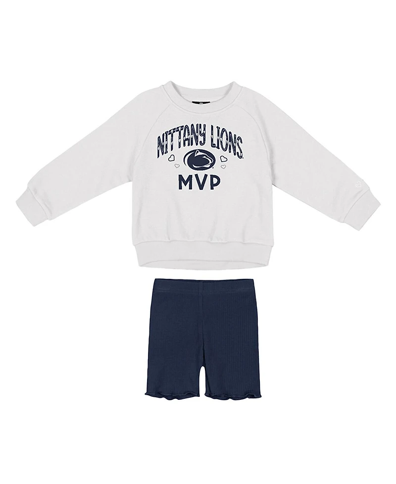 Colosseum Girls 2-Piece Toddler White/Navy Penn State Nittany Lions Beta Fleece Sweatshirt and Shorts Set