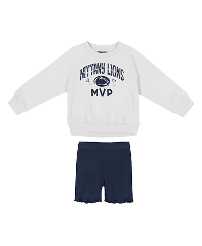Colosseum Girls 2-Piece Toddler White/Navy Penn State Nittany Lions Beta Fleece Sweatshirt and Shorts Set