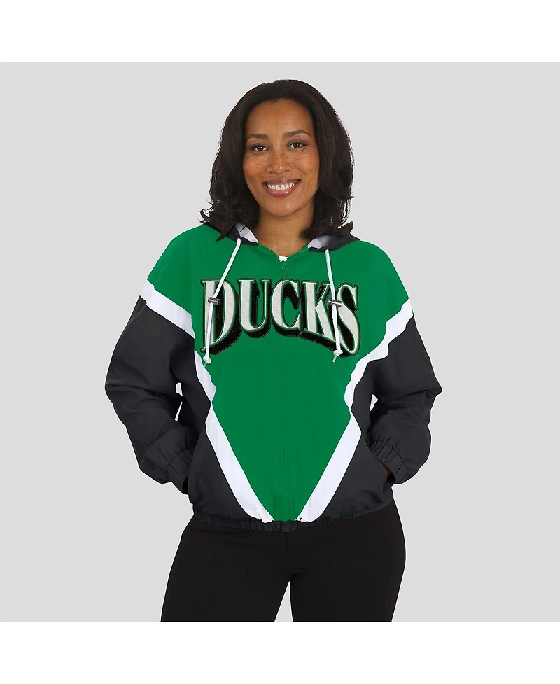 Wear by Erin Andrews Women's Green/Black Oregon Ducks Color Block Full-Zip Windbreaker Jacket