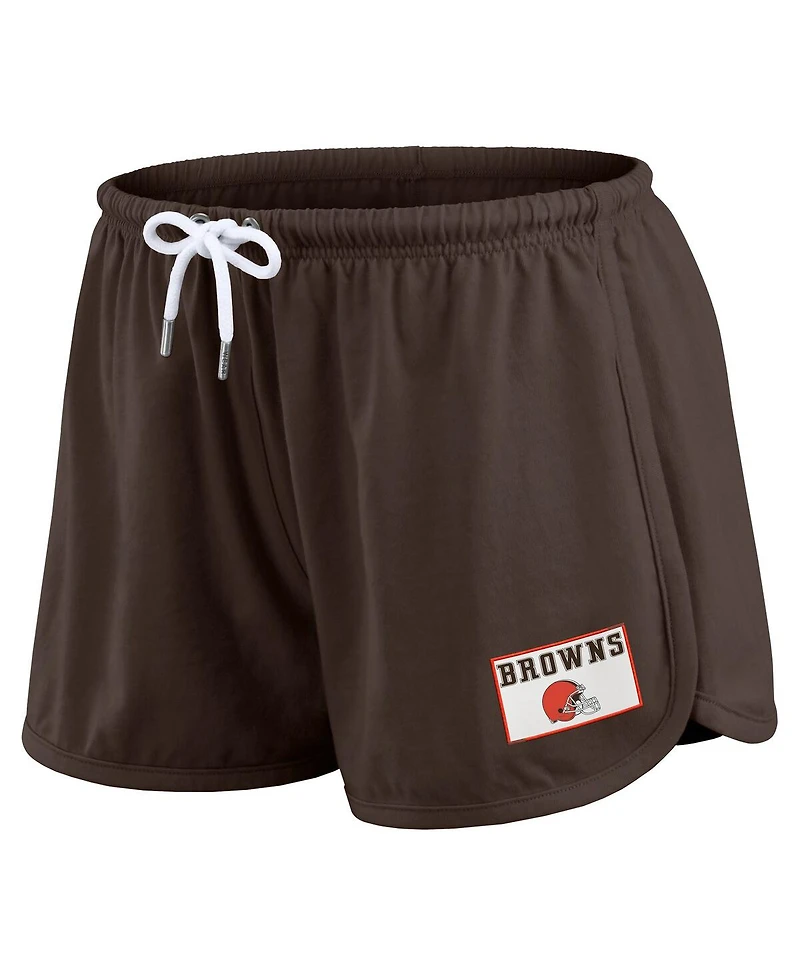 Wear by Erin Andrews Women's Brown Cleveland Browns Heavy Rugby Jersey Long Sleeve T-Shirt and Shorts Lounge Set
