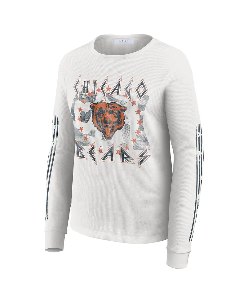 Wear by Erin Andrews Women's White Chicago Bears Graphic Waffle Long-Sleeve T-Shirt