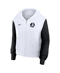 Nike Women's White Florida State Seminoles Cropped Beyond Capability Color-Block Script Full-Zip Hoodie