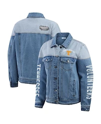 Wear by Erin Andrews Women's Denim Tennessee Volunteers Sleeve Hit Color Block Button-Down Jacket