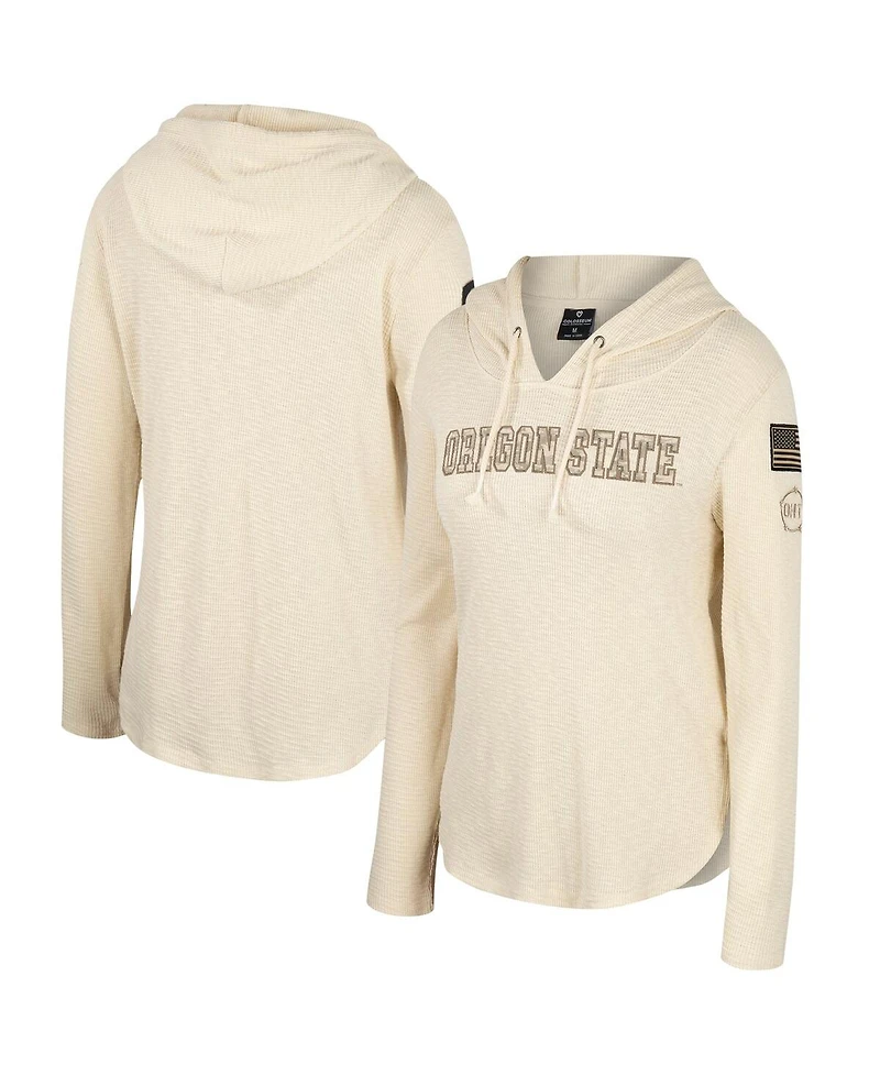 Colosseum Women's Cream Oregon State Beavers Oht Military Appreciation Casey Raglan Long Sleeve Hoodie T-Shirt