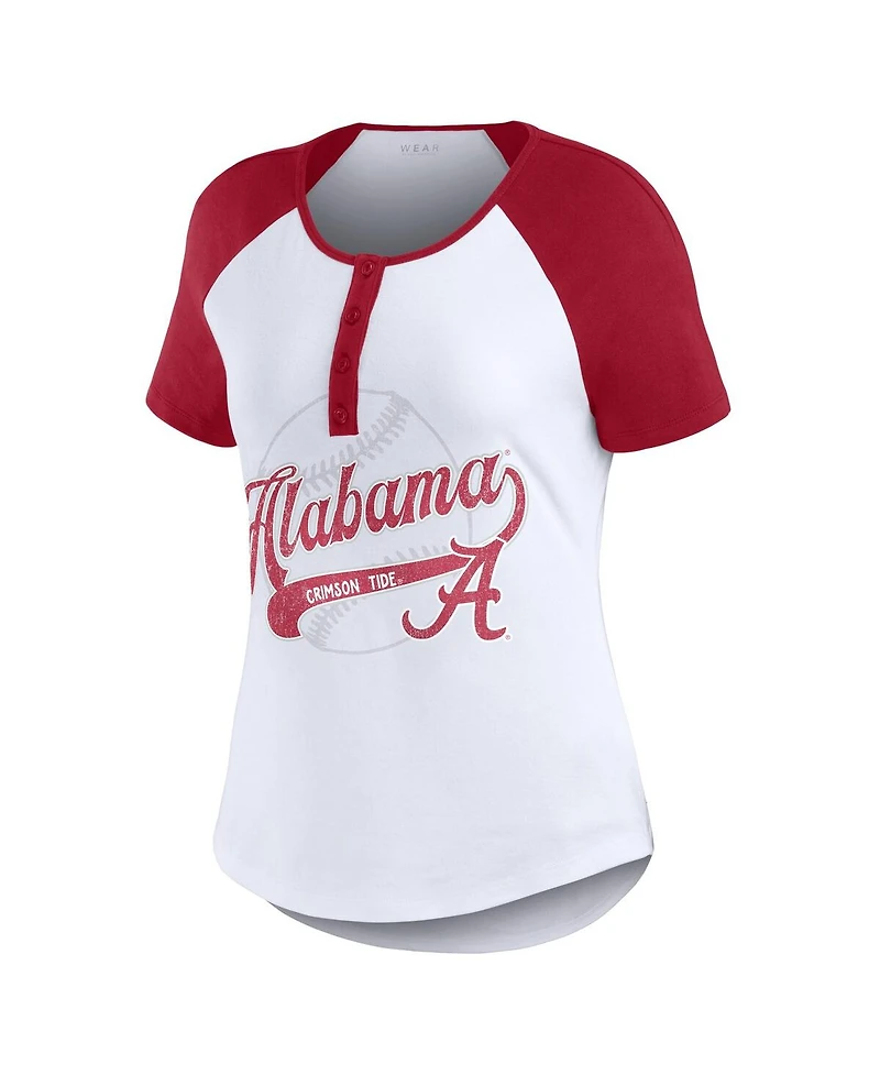 Wear by Erin Andrews Women's White Alabama Crimson Tide Baseball Logo Raglan Henley T-Shirt