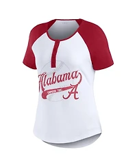 Wear by Erin Andrews Women's White Alabama Crimson Tide Baseball Logo Raglan Henley T-Shirt