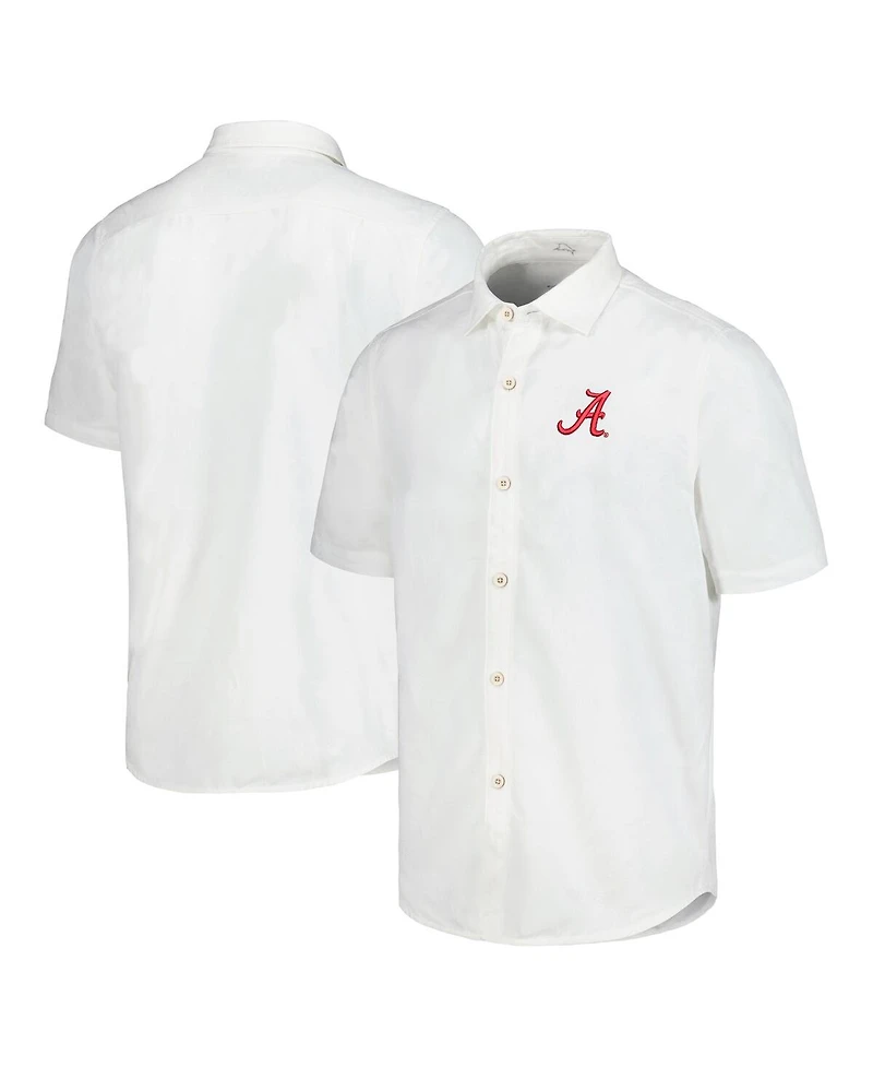Tommy Bahama Men's White Alabama Crimson Tide Coconut Point Palm Vista IslandZone Camp Button-Up Shirt