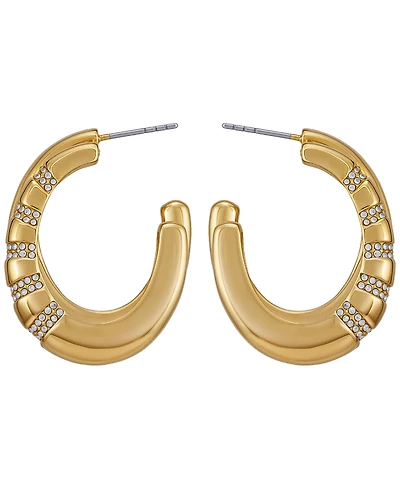 Guess Glass Stone Gold-Tone Pave Huggie Hoop Earrings