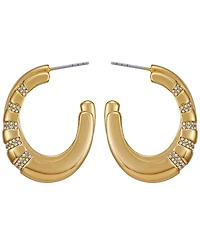 Guess Glass Stone Gold-Tone Pave Huggie Hoop Earrings