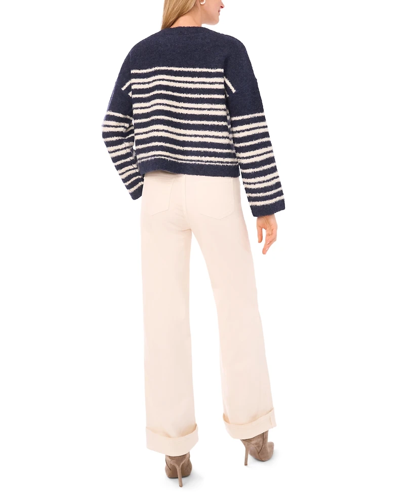 1.state Women's Striped Long Sleeve Crewneck Sweater
