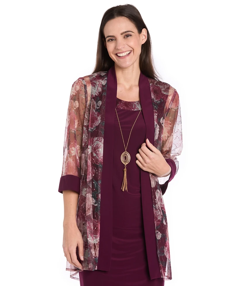 R & M Richards Petite Printed Scoop Neck Jacket Dress
