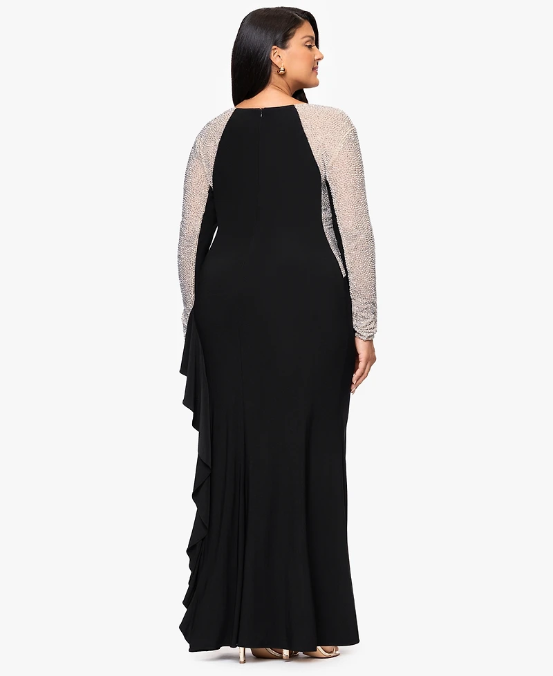 Xscape Plus Beaded Square Neck Maxi Dress