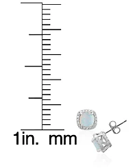 Macy's 2-Piece Set Lab Grown White Opal (2 ct. t.w.) and Sapphire (5 Cushion Halo Pendant Necklace with Matching Earrings Sterling Silver