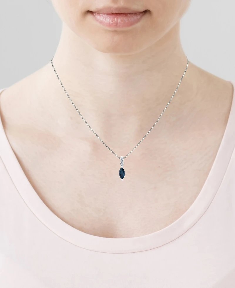 Macy's Marquise Shape Sapphire Pendant with Chain (1/2 ct. t.w.) in 10k White Gold