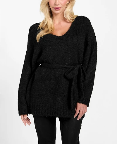 Guess Women's Kiyoka V-Neck Tie-Waist Long-Sleeve Sweater