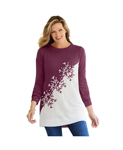 Woman Within Women's Snowflake Jacquard Pullover Sweater