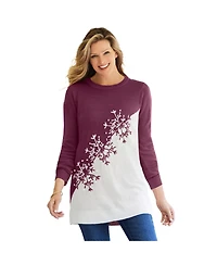 Woman Within Women's Snowflake Jacquard Pullover Sweater