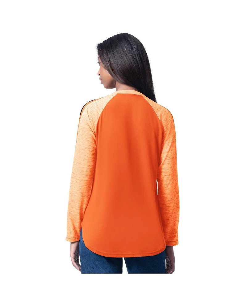 G-iii 4Her by Carl Banks Women's Orange Baltimore Orioles Top Dog Raglan Long Sleeve V-Neck T-Shirt