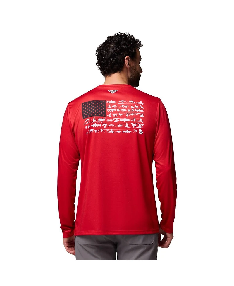 Columbia Men's Red Georgia Bulldogs Phg Terminal Shot Long Sleeve T-Shirt