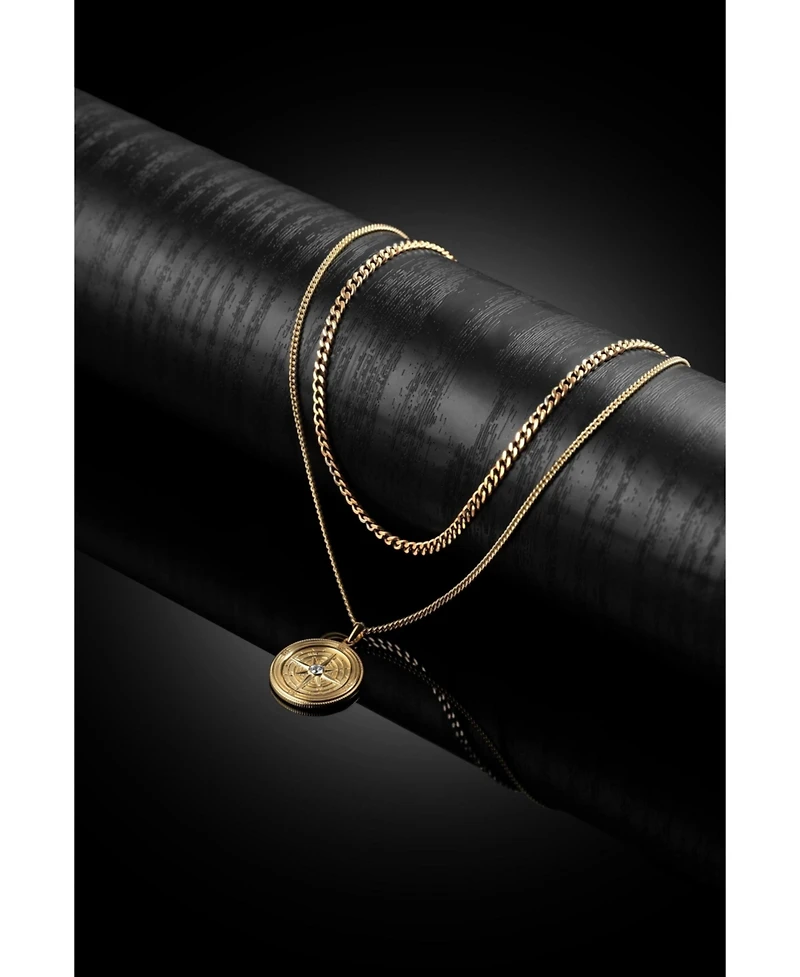 Vincero Men's Compass Pendant Necklace – Onyx in Rhodium-Plated Sterling Silver