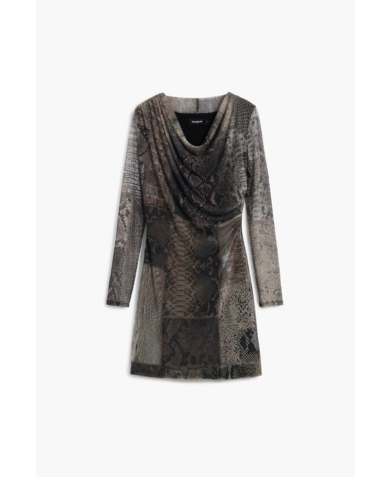 Desigual Women's Asymmetric neckline animal print dress