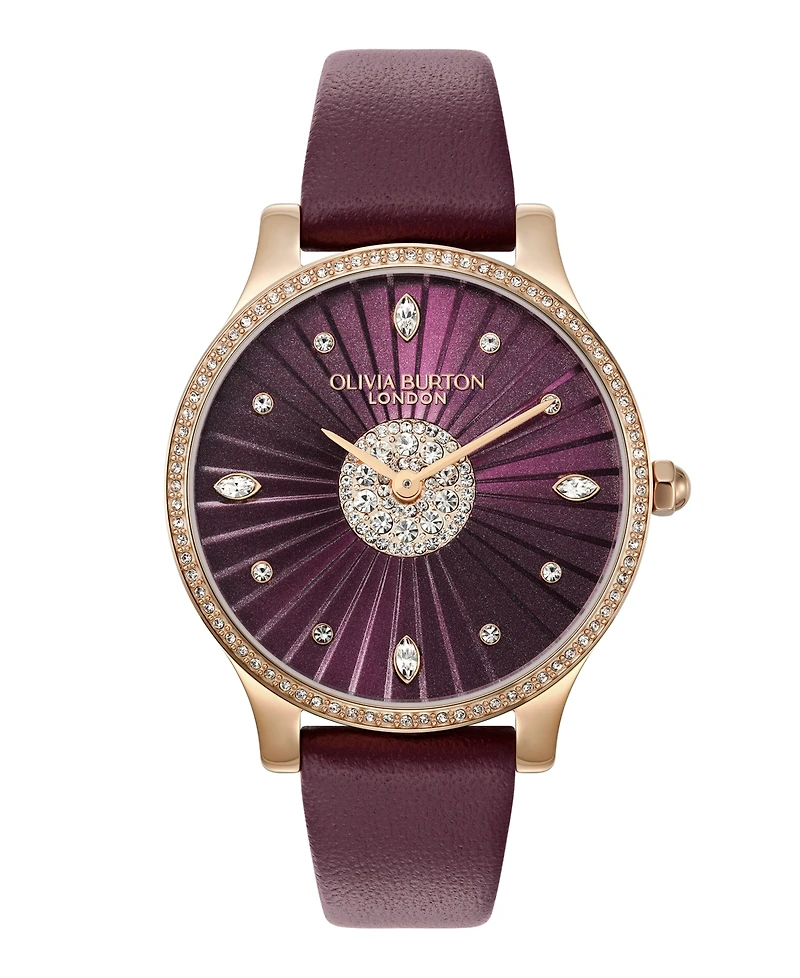 Olivia Burton Women's Beaulieu Cherry Leather Strap Watch, 36mm