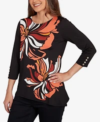 Ruby Rd. Petite Button Sleeve Bold Floral Top