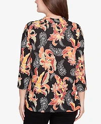 Ruby Rd. Petite Shirt Collar Floral Paisley Button Front Top