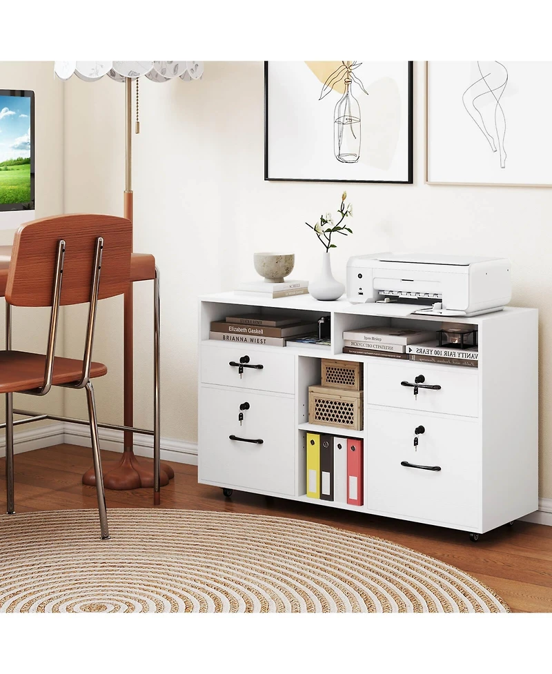 Costway File Cabinet with Lock 4 Drawers Fits Files A4/Letter Size Adjustable Shelf