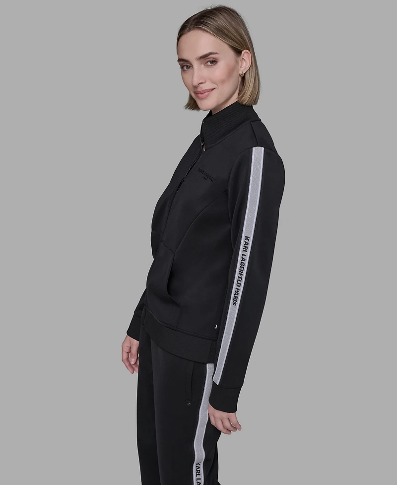Karl Lagerfeld Paris Women's Logo Tape Zip Up Jacket