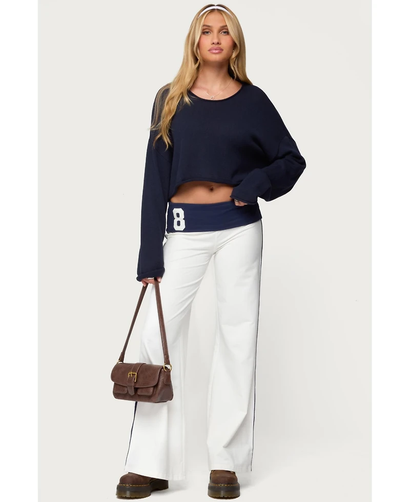 Edikted Women's 8 Contrast Fold Over Wide Leg Pants