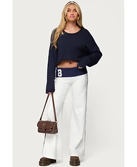 Edikted Women's 8 Contrast Fold Over Wide Leg Pants