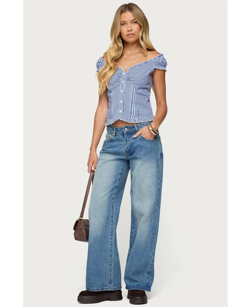 Edikted Women's Dorothie Gingham Button Up Top